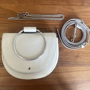 THEORY Whitney Hoop ring Bag in Luxe pebbled grey Suede